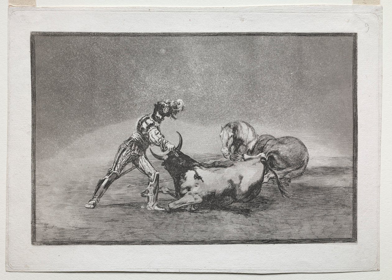 La Tauramaquia: Egy spanyol lovag megöli a bikát, miután elvesztette lovát, 1815-1816. alkotó: Francisco de Goya