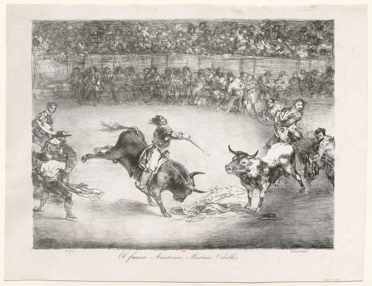 [Les Taureaux de Bordeaux: A híres amerikai Mariano Ceballos] alkotó: Francisco de Goya