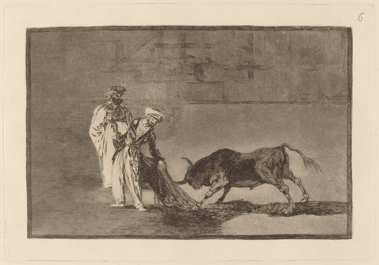 Los Moros hacen otro capeo en plaza con su albornoz (A mórok másképp játszanak a ringben, és égetőjükkel hívják a bikát) alkotó: Francisco de Goya