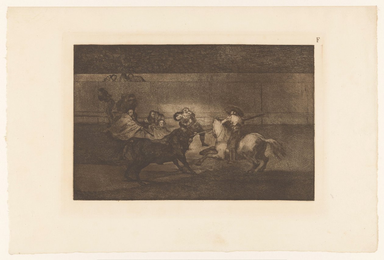 Bika szarvára feszített ember Mort de Pepe Illo Bikaviadalok (sorozat címe) La Taureaumachie (sorozat címe) La Tauromaquia (sorozat címe) alkotó: Francisco de Goya