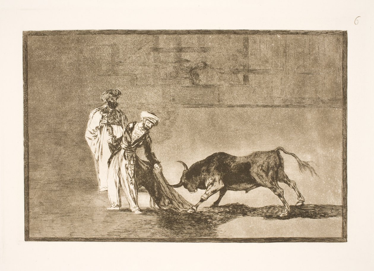 A mórok egy újabb trükköt hajtanak végre az arénában, égésükkel magukhoz csalják a bikákat alkotó: Francisco de Goya