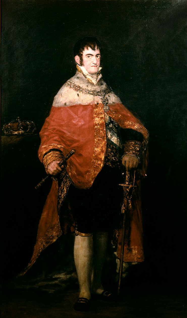 VII. Ferdinánd (1784-1833) spanyol király portréja királyi palástjával alkotó: Francisco de Goya
