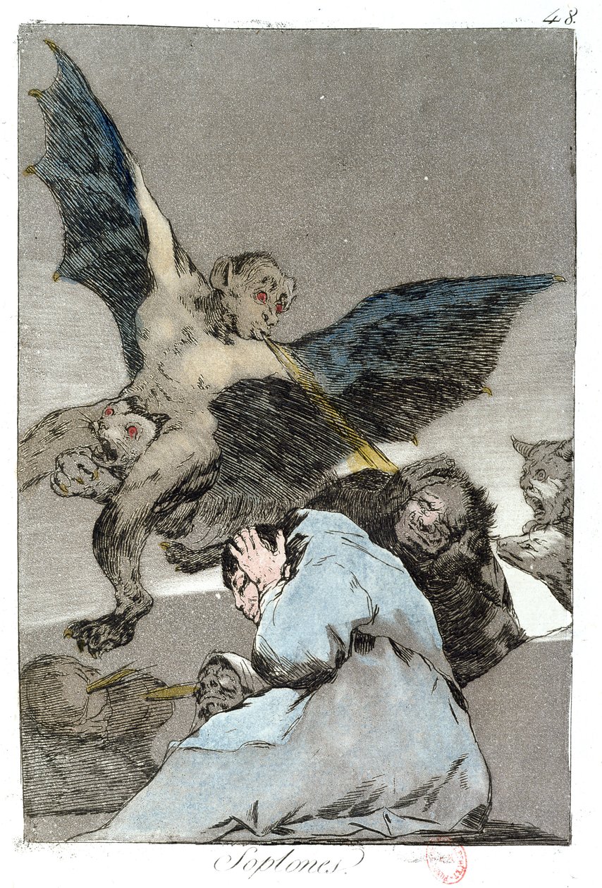 Soplones (Blasts of Wind), „Los Caprichos” 48. táblája, 18. század vége alkotó: Francisco de Goya