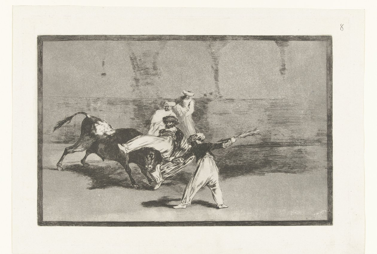 A Bikát megragadják a torreádorok Cogida de un Moro estando en la plaza Bikaviadal (sorozat címe) La Tauromaquia (sorozat címe) alkotó: Francisco de Goya