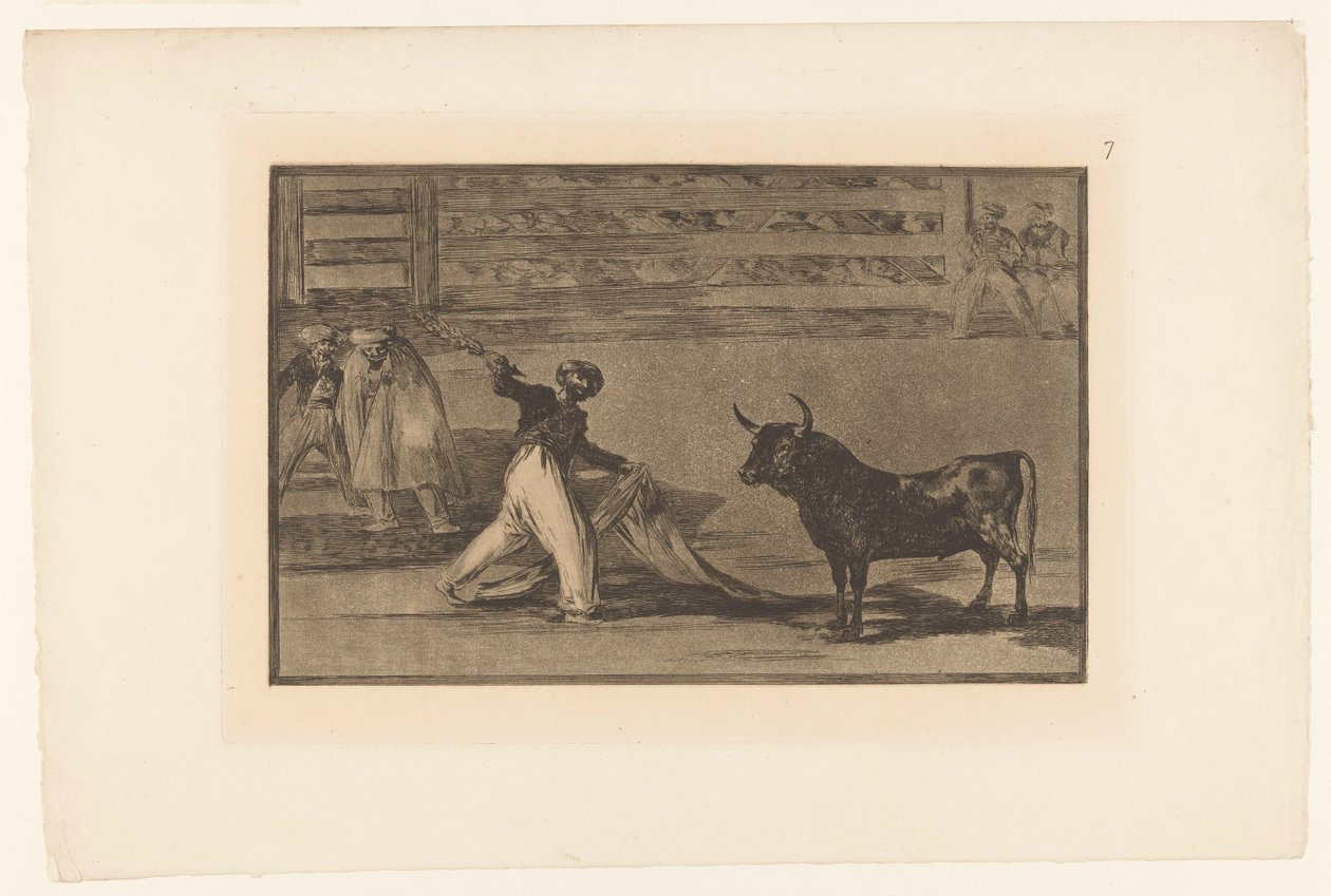 Stierenvechter met banderilla A szigonyok vagy banderillák eredete Stierengevechten (sorozat címe) La Taureamachie (sorozat címe) Bikaviadal (sorozat címe) alkotó: Francisco de Goya