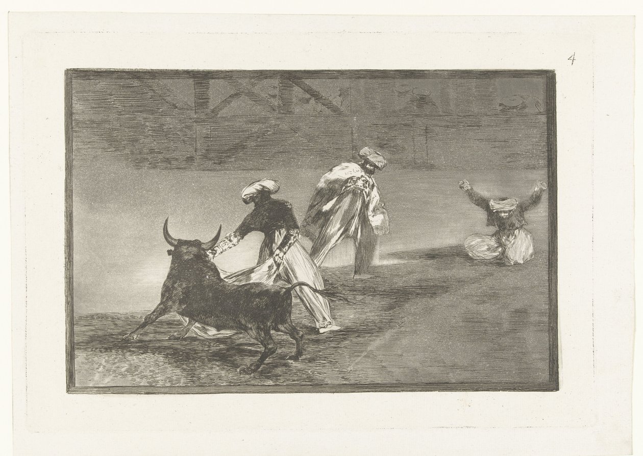 Bikaviadorok egy arénában Capean otro encerrado Bikaviadal (sorozat címe) La Tauromaquia (sorozat címe) alkotó: Francisco de Goya