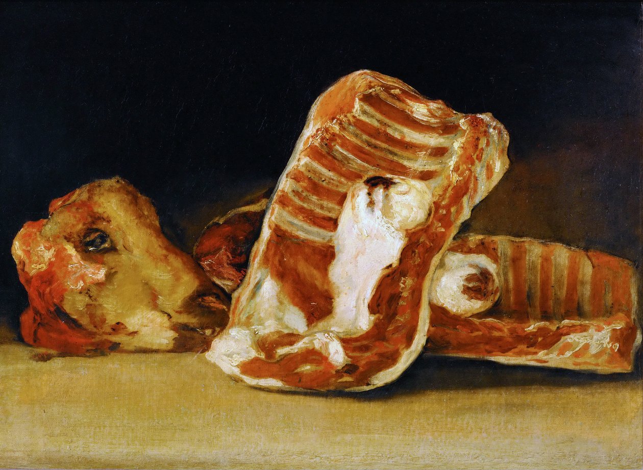 Sheeps Ribs csendélete és Head The Butchers pult alkotó: Francisco de Goya