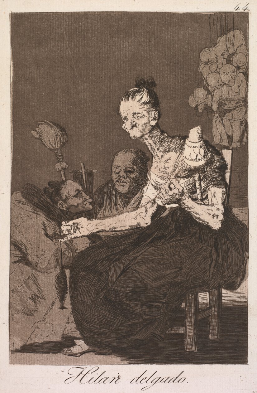 A szeszélyek: Finoman pörögnek Los Caprichos: Hilan Delgado, 1799. alkotó: Francisco de Goya