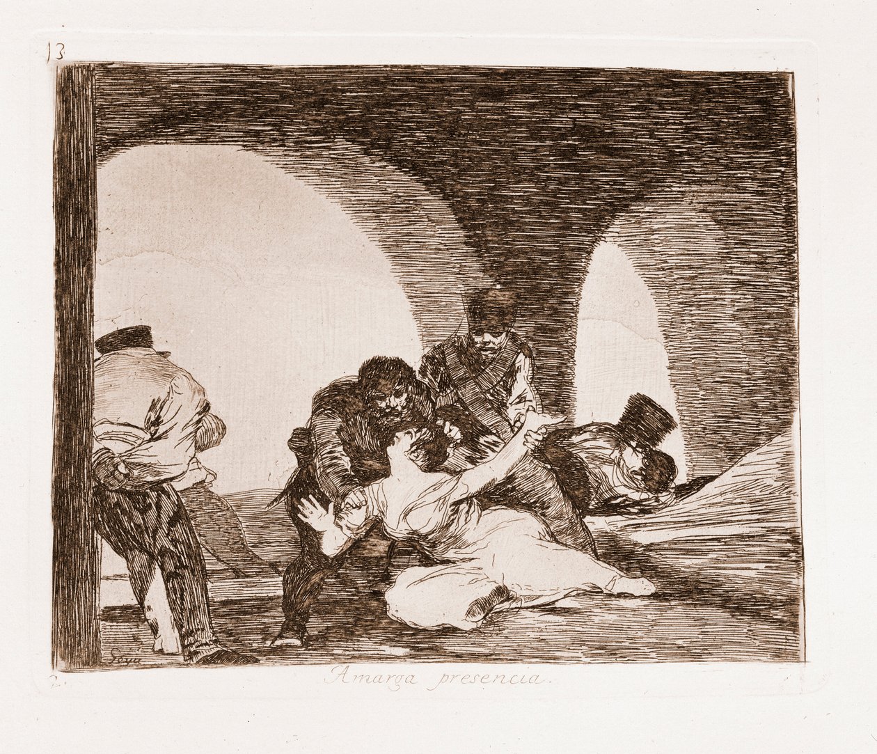 A háború katasztrófái: Egy férfi, aki tanúja felesége megerőszakolásának (rézkarc az előkészítő rajzról alkotó: Francisco de Goya