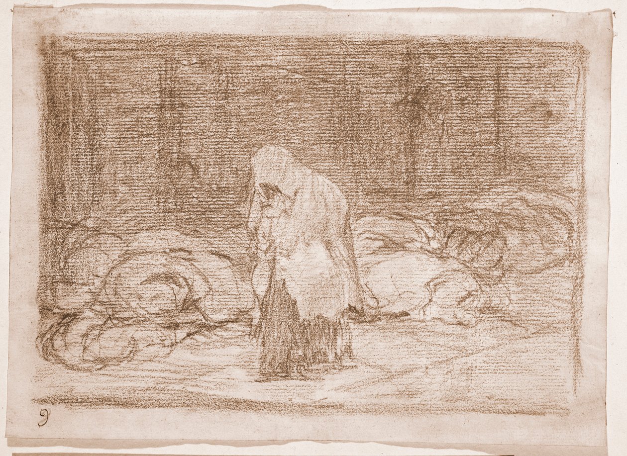 A háború katasztrófái: Halotti ágyak (előkészítő rajz alkotó: Francisco de Goya