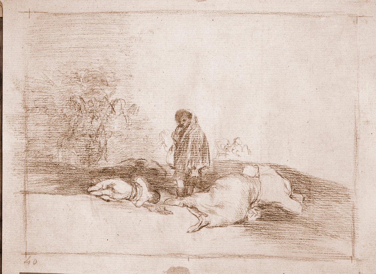 A háború katasztrófái: Senki sem segít neki (előkészítő rajz alkotó: Francisco de Goya