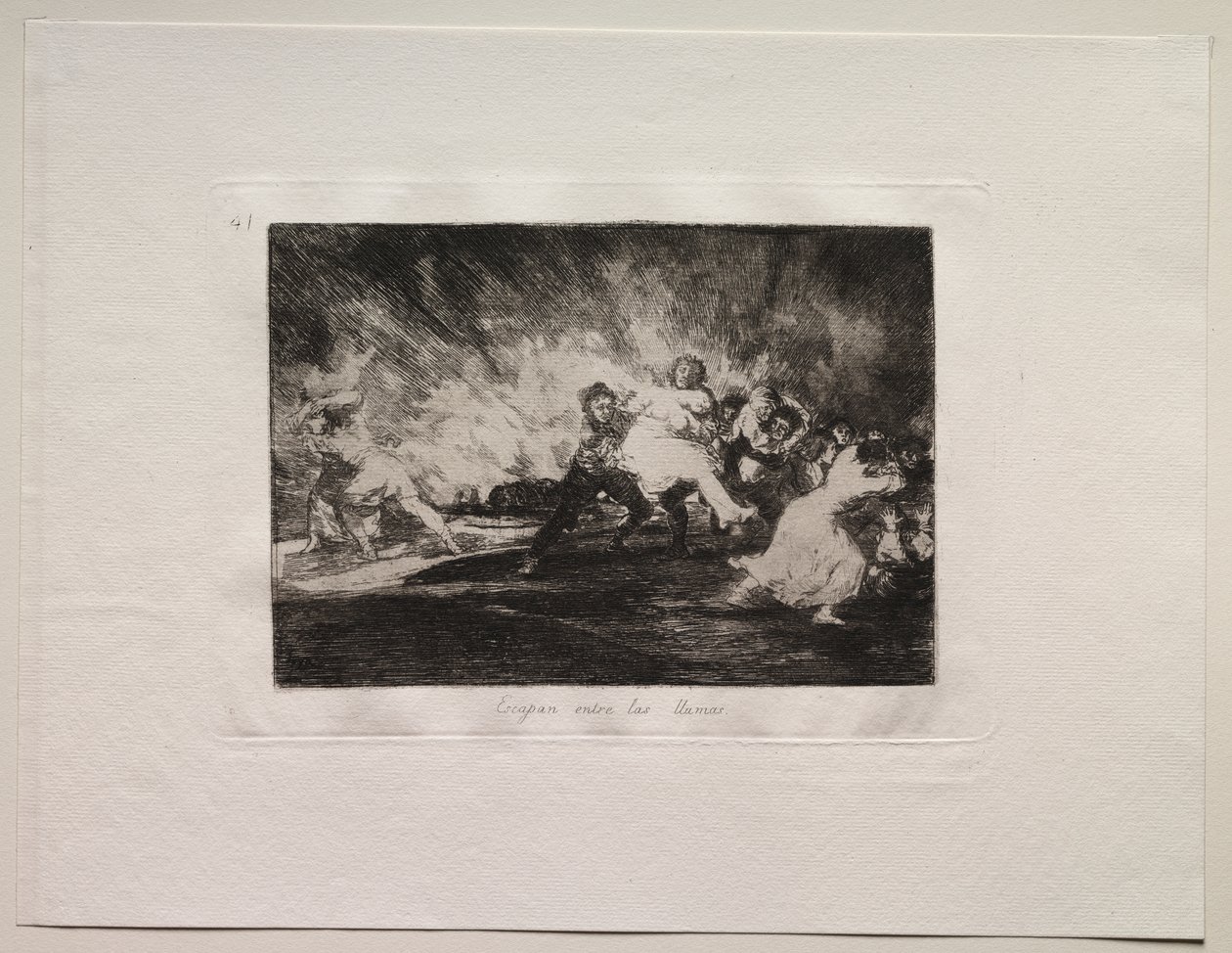 A háború borzalmai: A lángokon át menekülnek alkotó: Francisco de Goya