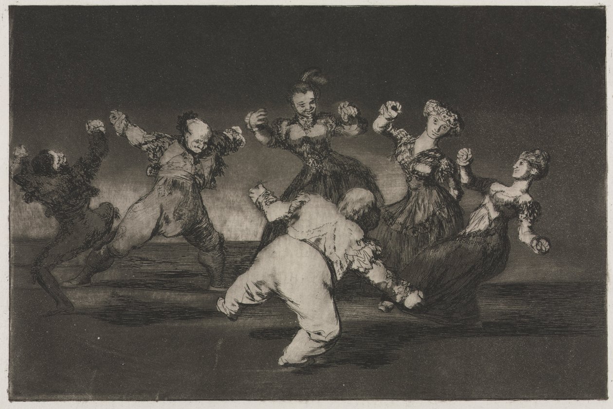 A közmondások: Ha Marion táncolni fog, akkor viselnie kell a következményeket, 1864. alkotó: Francisco de Goya