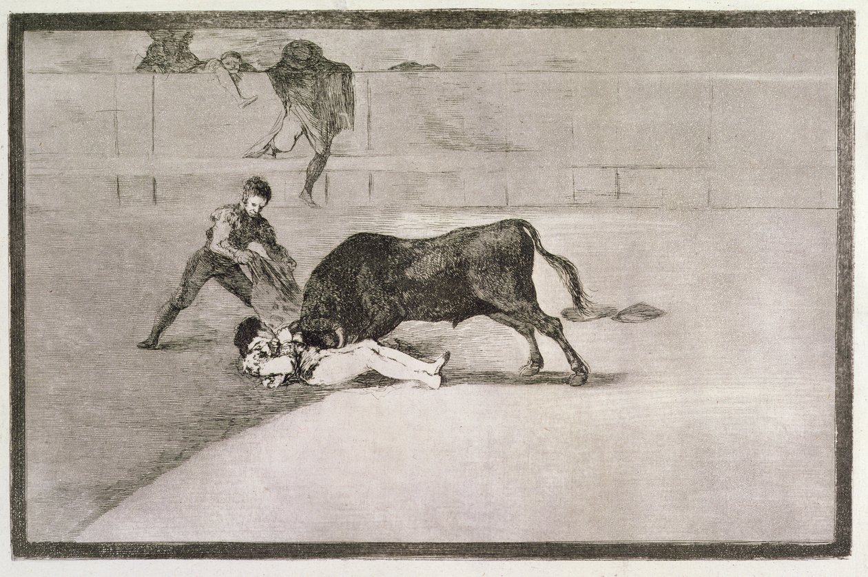 Pepe Hillo (Jose Delgado) szerencsétlen halála a madridi Ringben 1801. május 11-én, „A bikaviadal művészete” 33. lemeze, kocsma. 1816 alkotó: Francisco de Goya