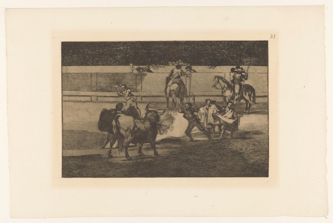 Bullfighter találkozott brandende banderillas tűzsávok Stierengevecht (sorozat címe) La Taureamachie (sorozat címe) Bikaviadal (sorozat címe) alkotó: Francisco de Goya