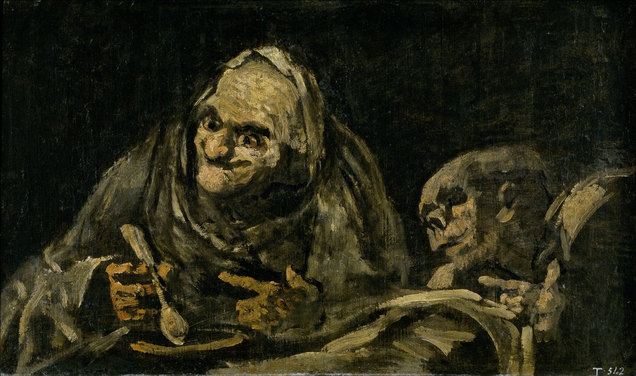 Két öreg levest eszik a boszorkányos főzetből alkotó: Francisco de Goya