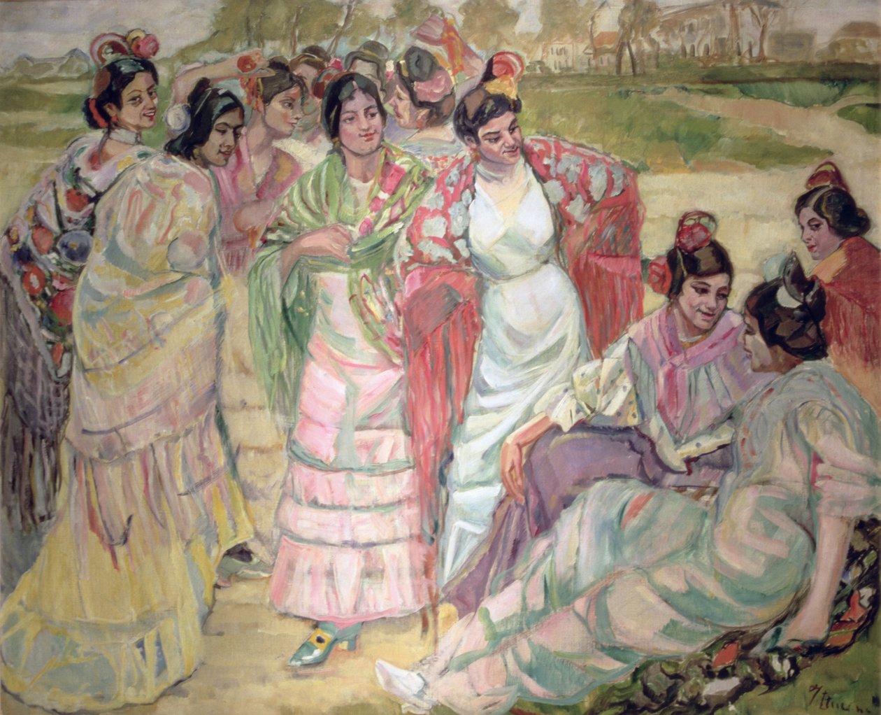 Nők kendővel (olaj, vászon) alkotó: Francisco de Iturrino