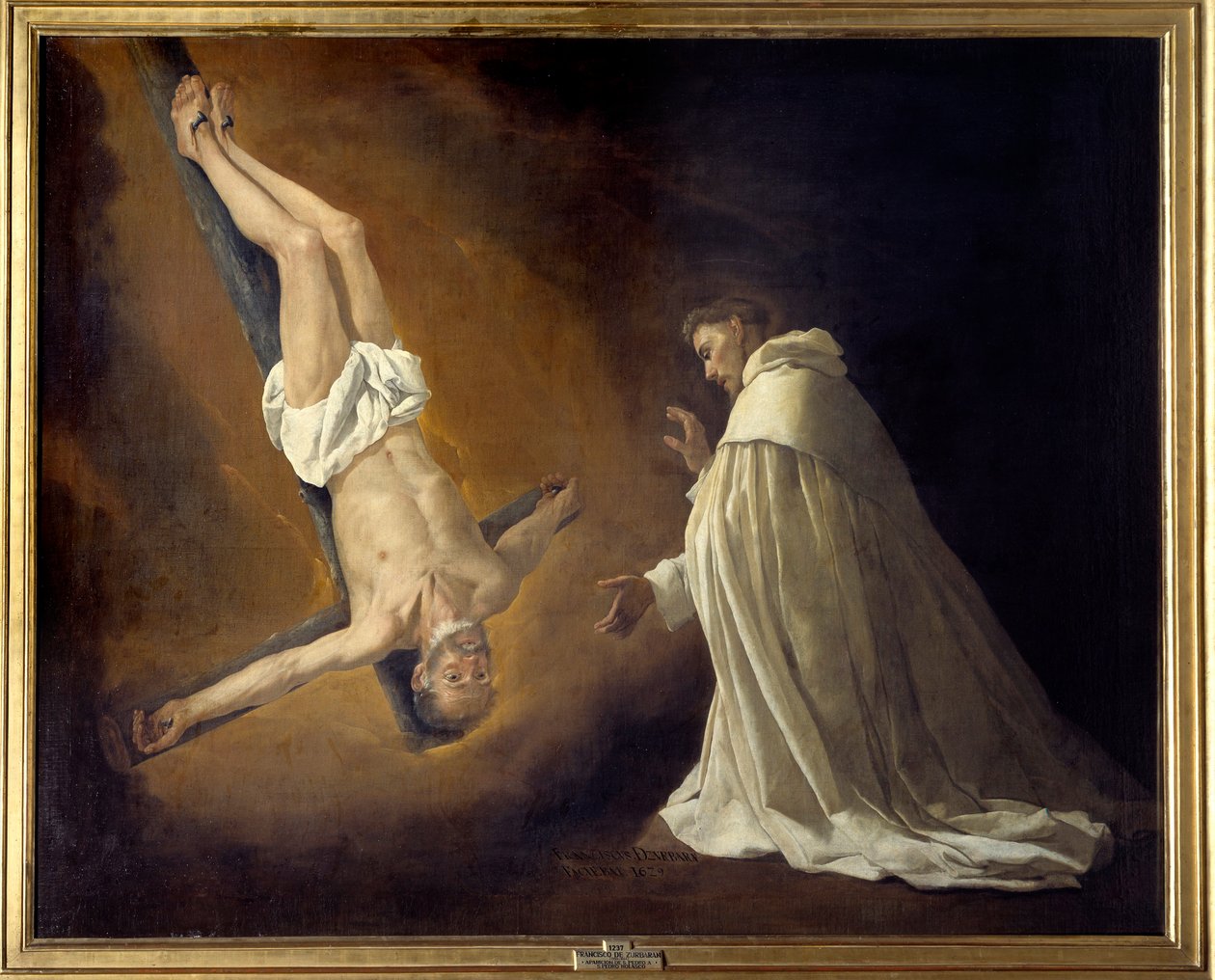 Keresztre feszített Szent Péter jelenése Nolasque Szent Péternek (1189-1256) Francisco de Zurbaran (1598-1664) festménye (esp.) 1629 V. 1,79x2,23 m Madrid, Musee du Prado alkotó: Francisco de Zurbaran