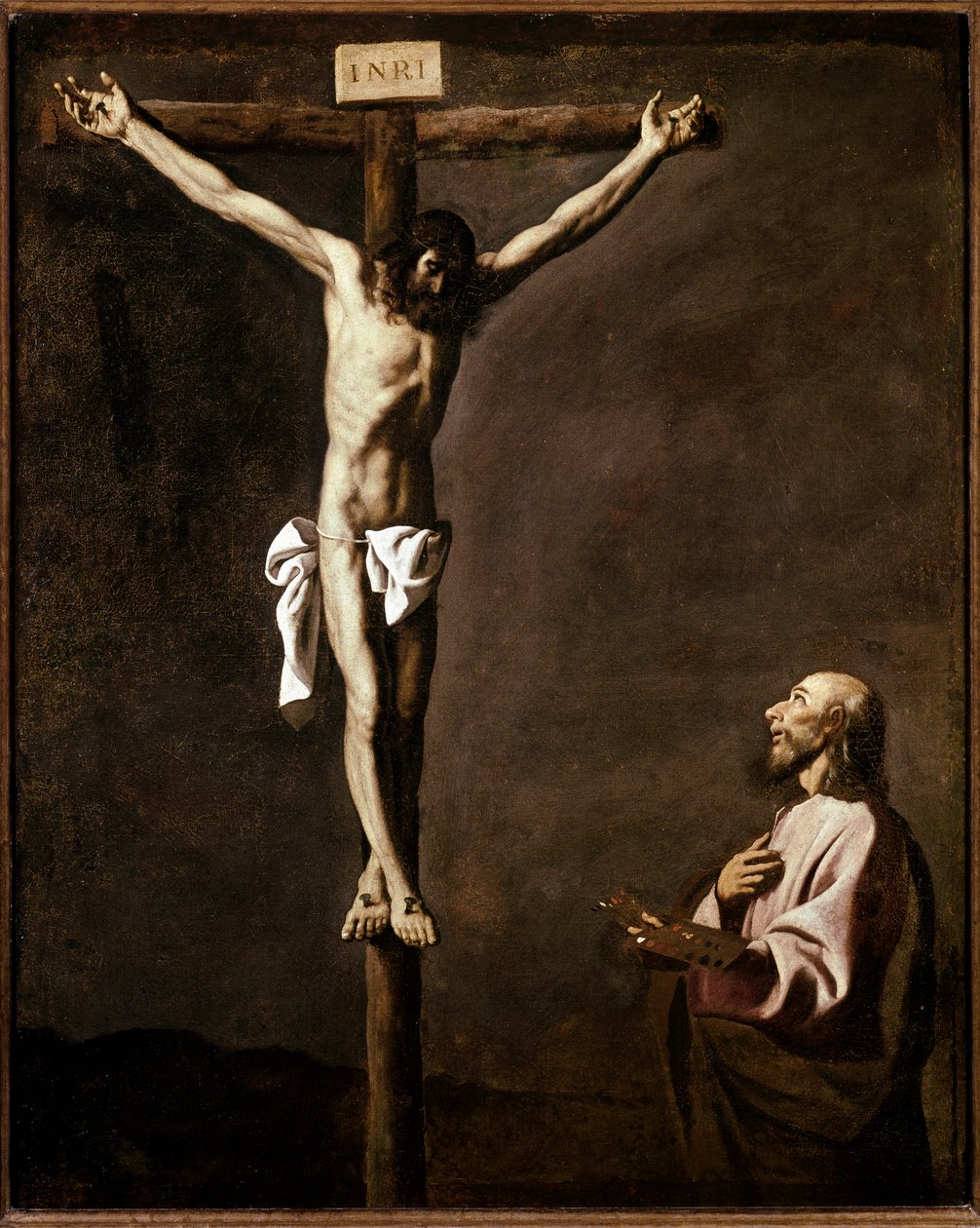 Keresztrefeszítés és festő A művész önarcképe Szent Lukács szerepében a kereszt tövében. Francisco de Zurbaran (1598-1664) festménye 1635-1640 Dim. 105x84 cm Madrid, Prado Múzeum alkotó: Francisco de Zurbaran