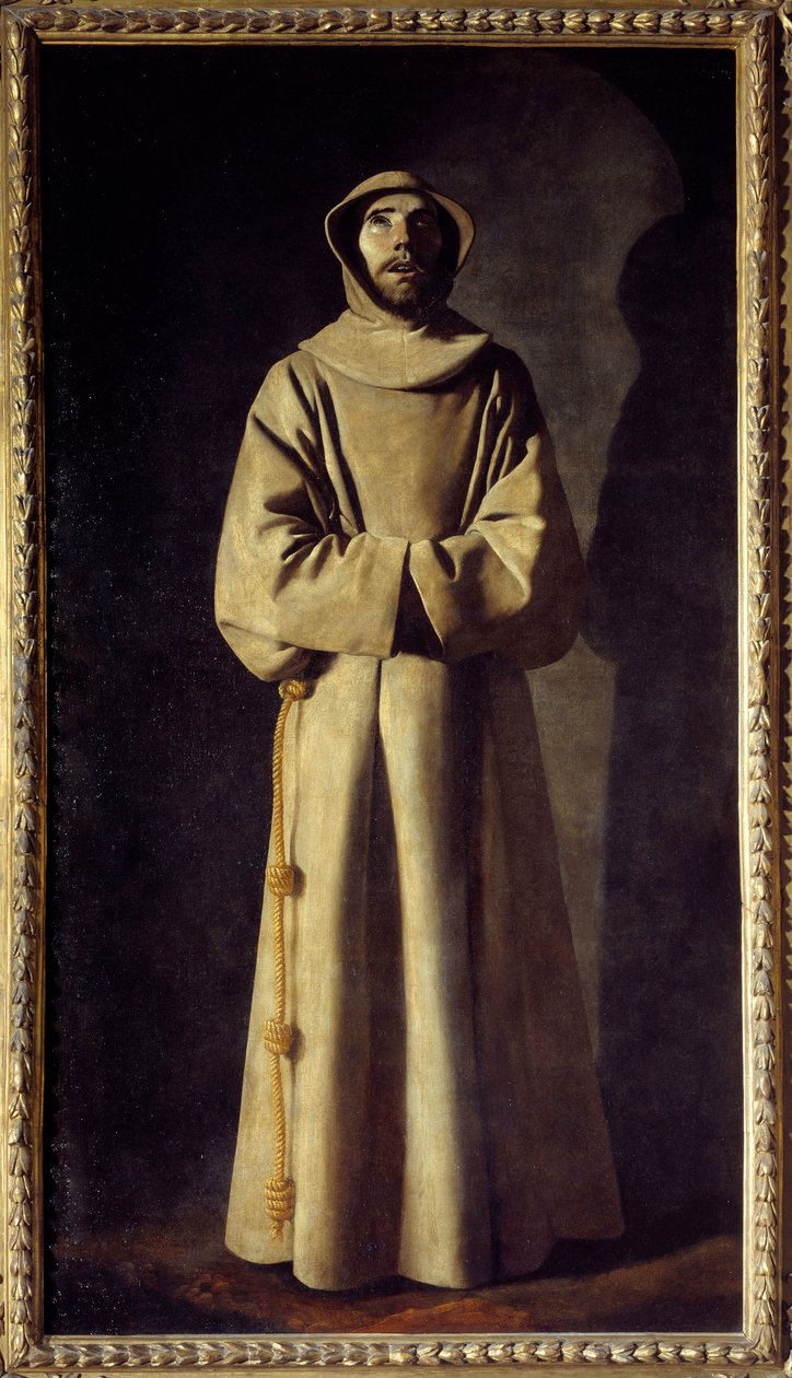 Assisi Szent Ferenc portréja: A Szent extázisban van ábrázolva, Revenakát hord, övként csomós kötéllel. Francisco de Zurbaran festménye (1598-1664) alkotó: Francisco de Zurbaran