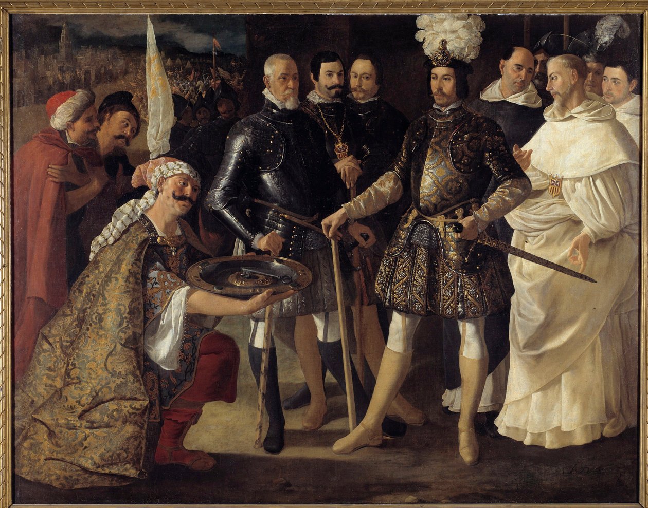 Reconquista: „” Sevilla megadása III. Ferdinánd Kasztília és León királya előtt”” a mórok 1248.12.22-én átadták a város kulcsait Kasztília királyának. Francisco de Zurbaran (1598-1664) festménye 1634.V. 157,5x208,2 cm Egyéni átvétel alkotó: Francisco de Zurbaran