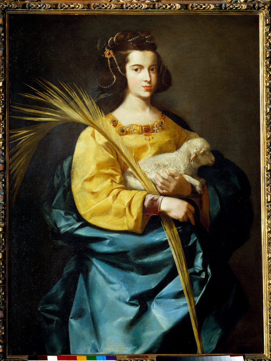 Francisco de Zurbaran (1598-1664) Szent Ágnes festményének ábrázolása (ec.esp.) 17. századi Privee Collection. alkotó: Francisco de Zurbaran