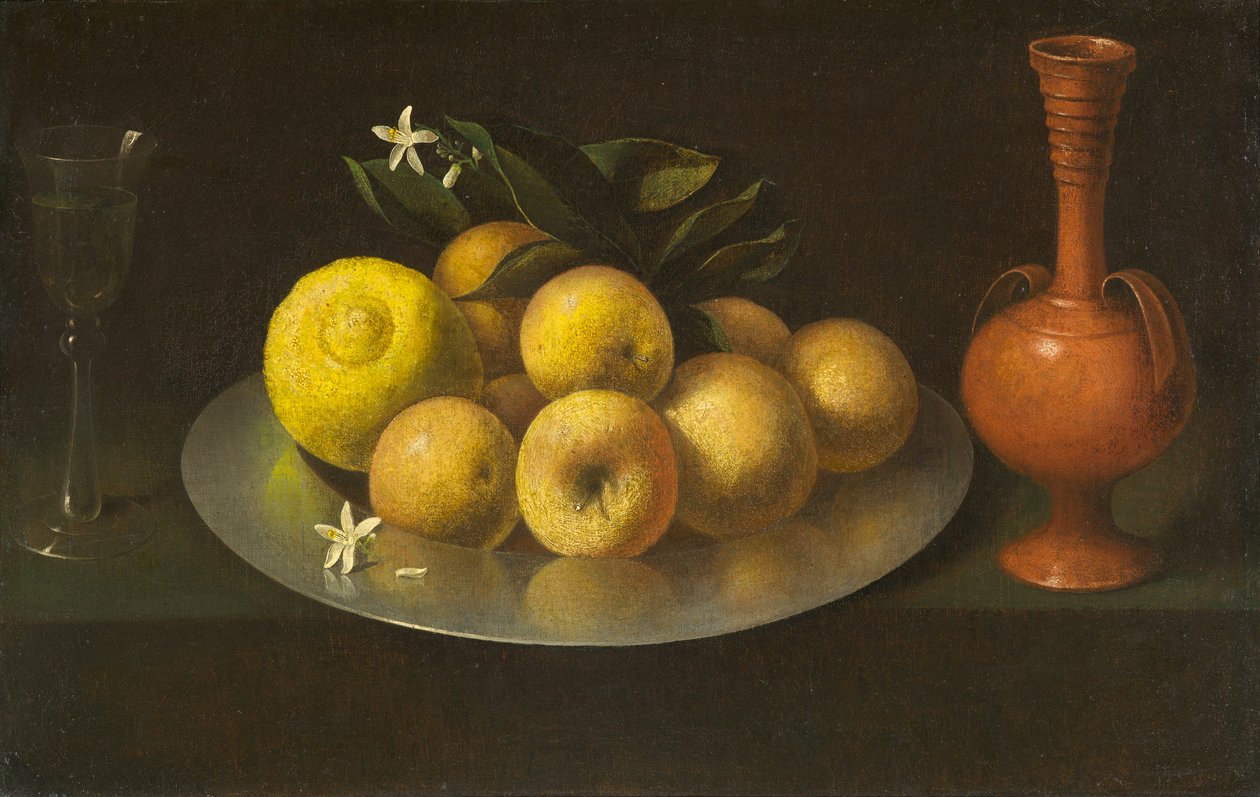 Csendélet üveggel, gyümölccsel és korsóval, 1650 körül alkotó: Francisco de Zurbaran