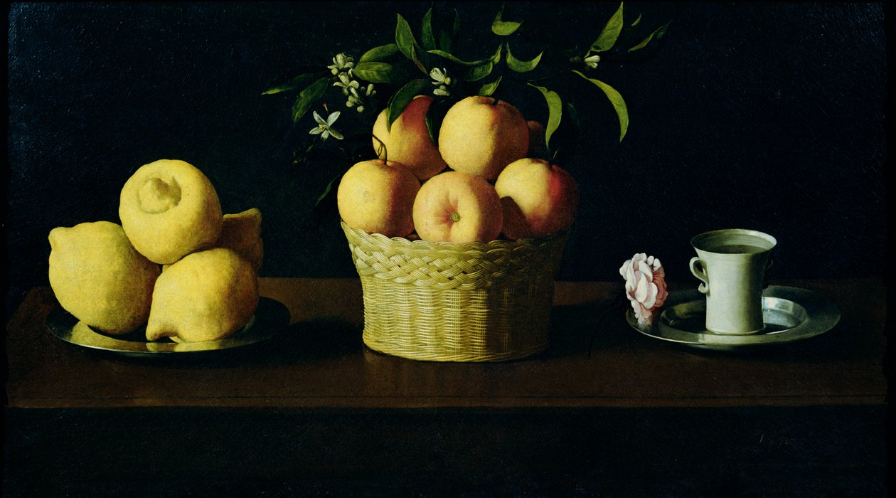 Csendélet citrommal, naranccsal és rózsával alkotó: Francisco de Zurbaran