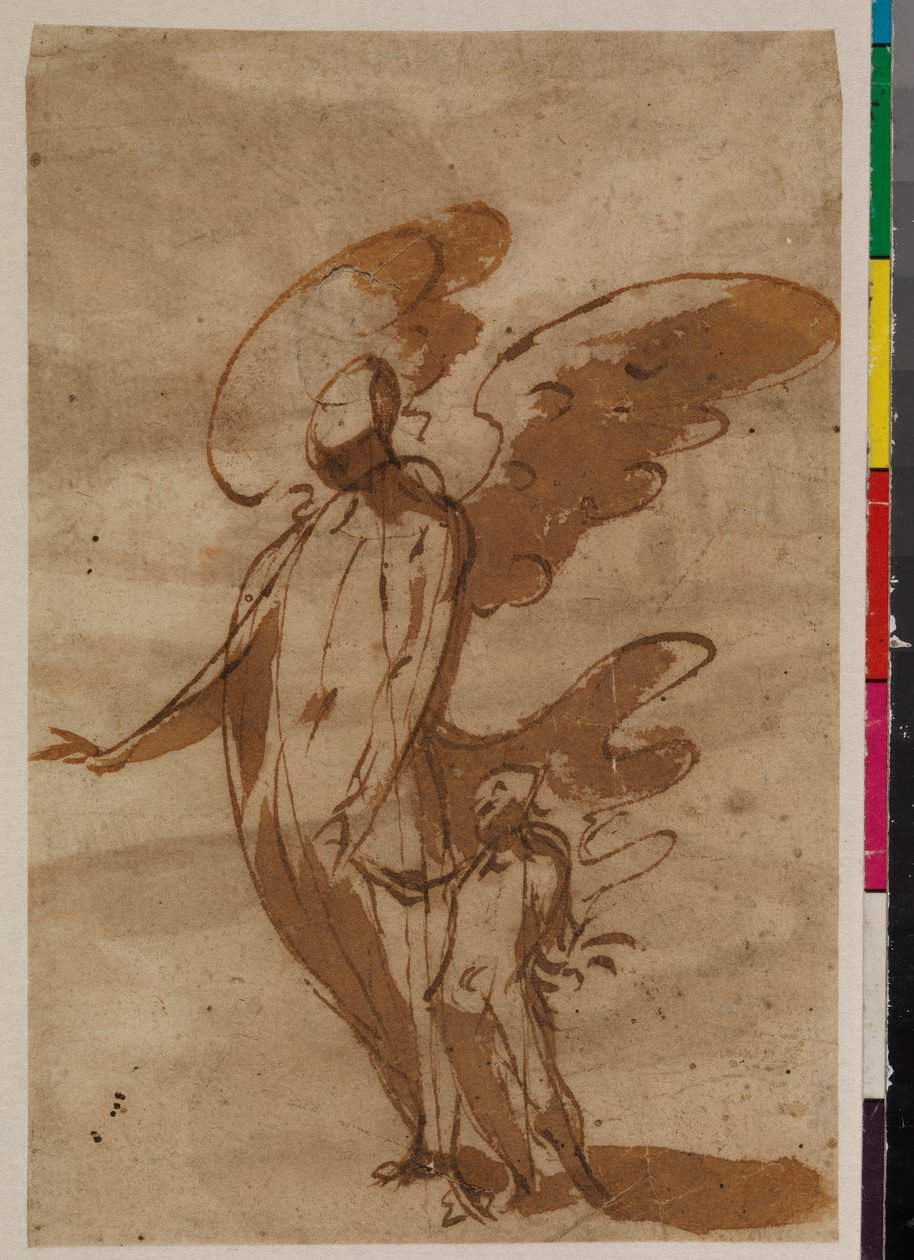 Gyermekkel sétáló őrangyal, recto, 17. század alkotó: Francisco the Younger Herrera