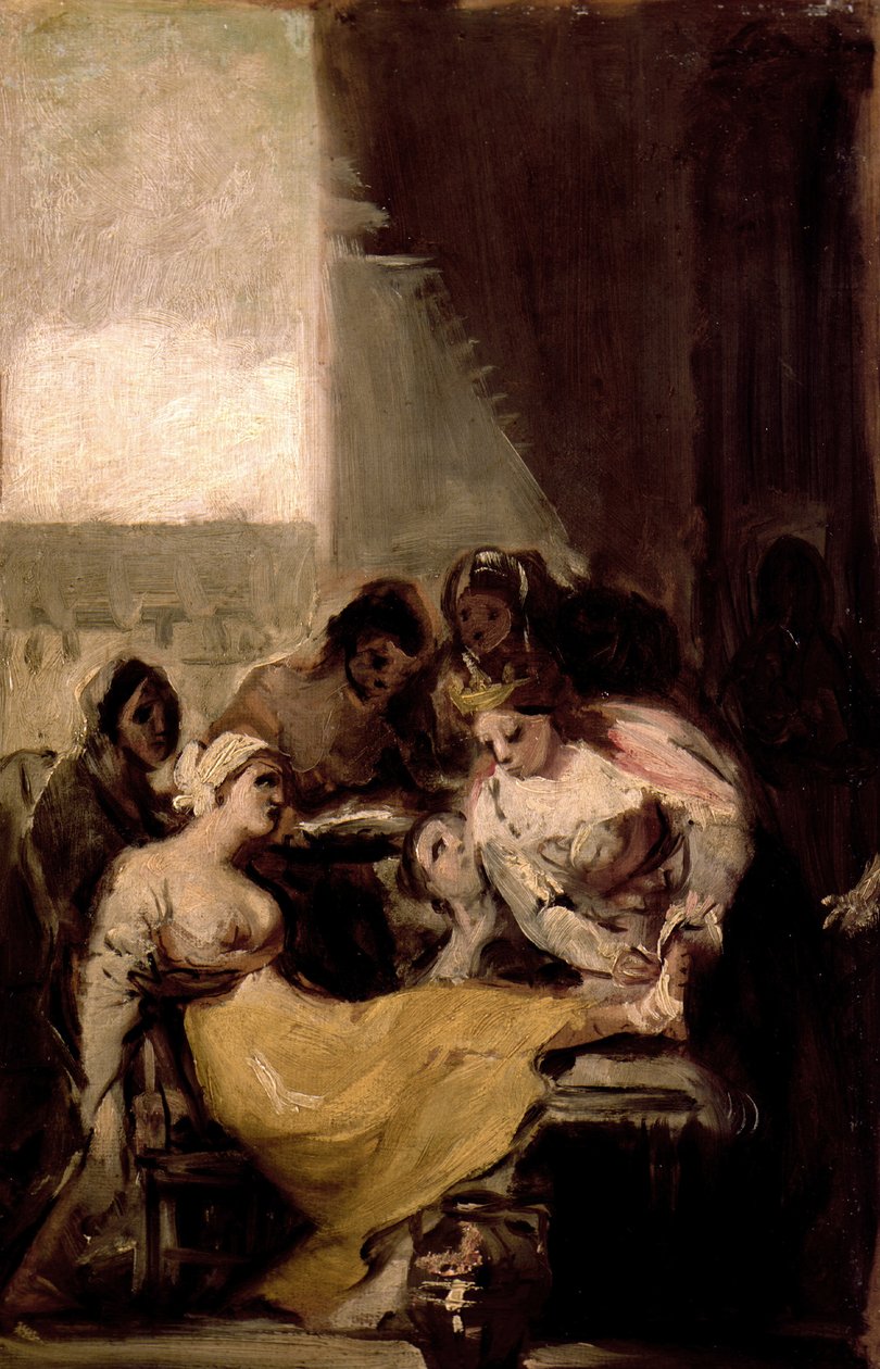 A portugál Szent Isabel gyógyítja a beteg nő sebeit alkotó: Francisco de Goya