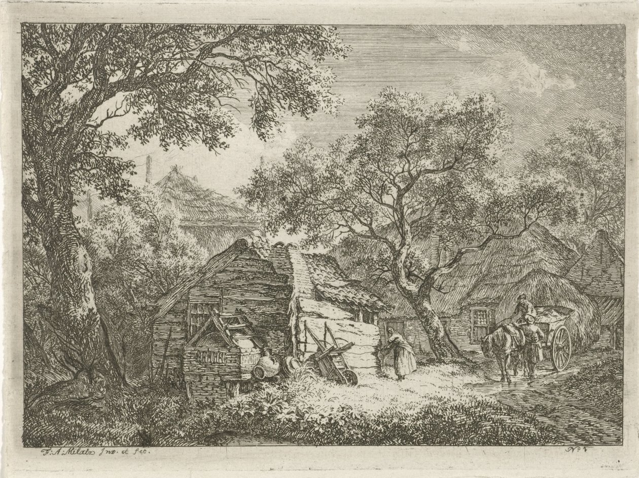 Farm fákkal körülvéve Erdős tájak (sorozat címe) alkotó: Franciscus Andreas Milatz