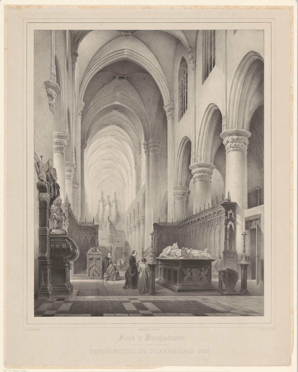 A Hoogstraten-i Szent Katalin-templom belseje Templom Hooghstraetenben (cím a tárgyon) Kiállítás Hága 1843 (cím a tárgyon) alkotó: Franciscus Bernardus Waanders