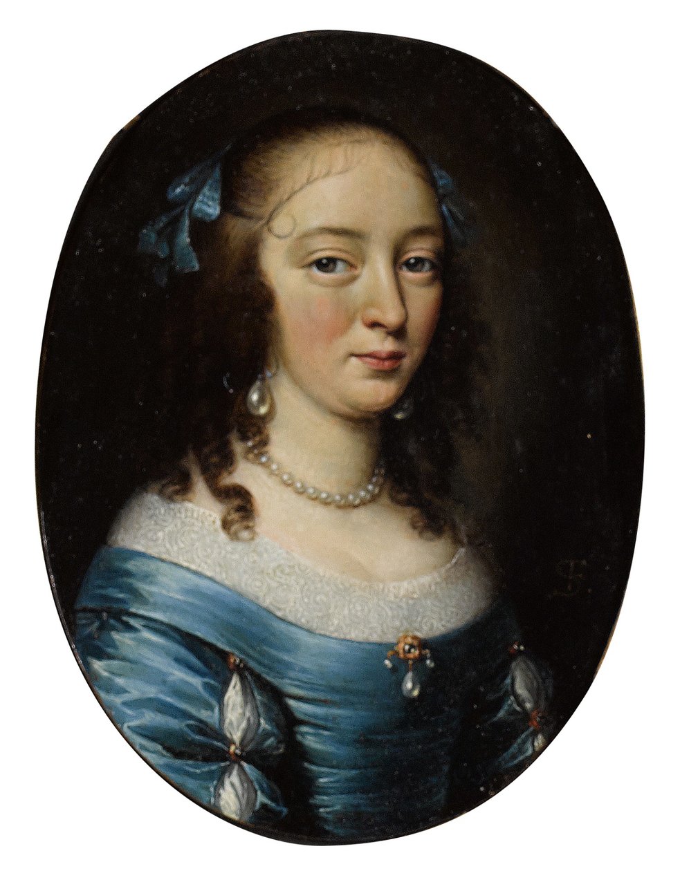 Elegáns hölgy portréja, félhosszú, kék ruhás, félhosszú alakban alkotó: Franciszek Smiadecki