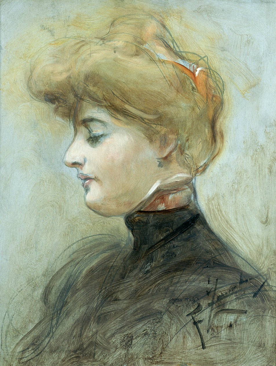 Egy szőke nő feje, 1895 körül alkotó: Franciszek Zmurko
