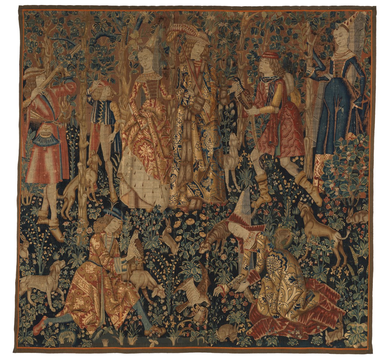 A Fácánvadászatot ábrázoló kárpit, valószínűleg Tournaiból, 1480 körül (gyapjú és selyem) alkotó: Franco Flemish School