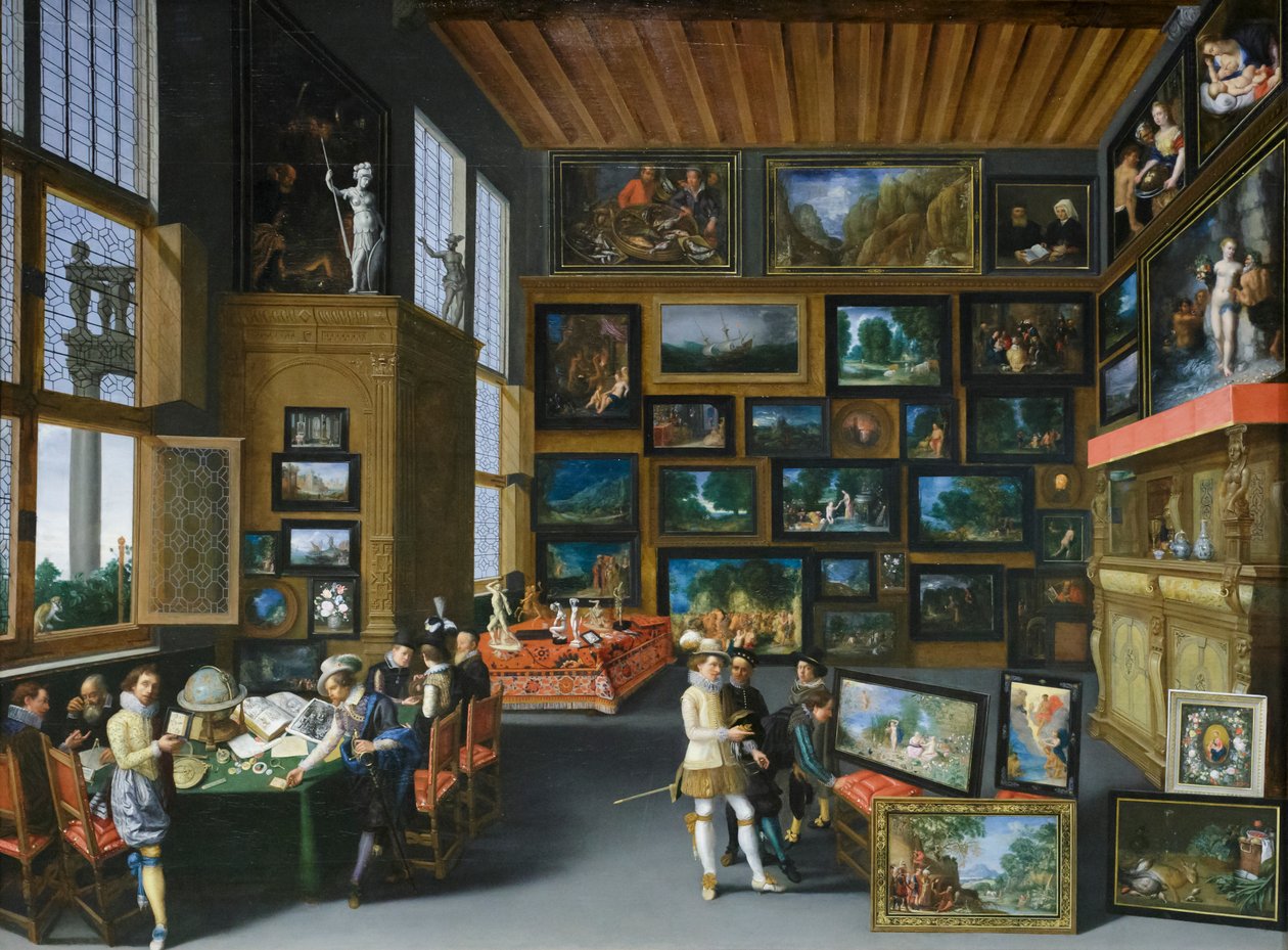 Cognoscenti egy képekkel kirakott szobában, 1620 körül (olaj, tölgyfa) alkotó: Franco Flemish School