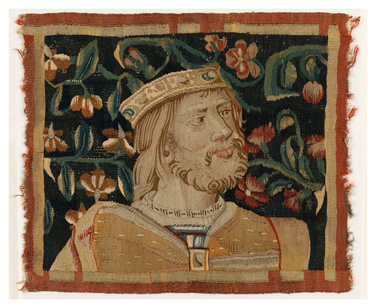 Egy király fejét ábrázoló kárpittöredék, 15. század vége (gyapjú és selyem) alkotó: Franco Flemish School