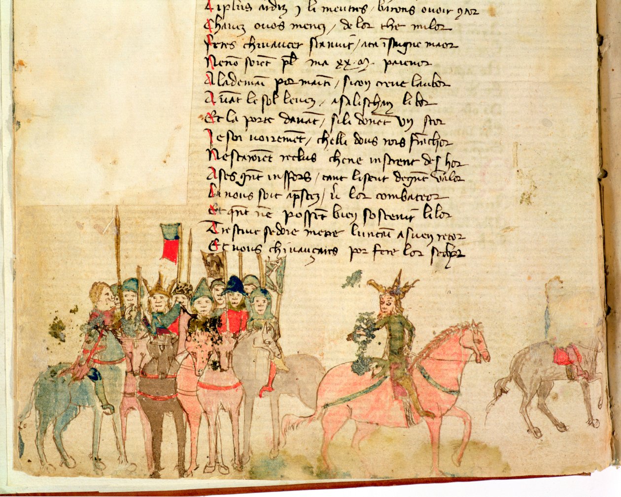 Ms Est 27 W 8.17 f.1v Attila hun (c.406-453) és serege lóháton, Nicola da Casola Attila háborújából alkotó: Franco Italian School