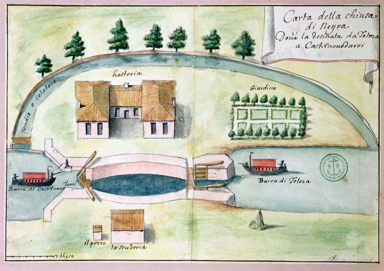 A Negra-zsilip rajza a Canal du Midi csatornán alkotó: Francois Andreossy