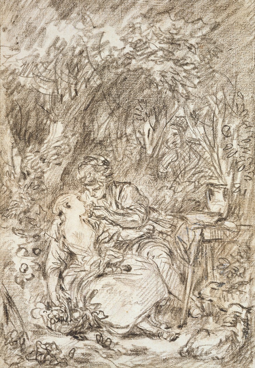 Egy ölelkező pár - Annette és Lubin (vörös kréta, papír) alkotó: François Boucher