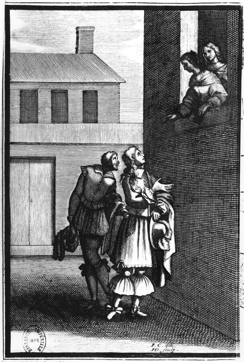 Pierre Corneille (1606-84) 1660-ban megjelent "Le Menteur" című művének címlapképe. alkotó: Francois Chauveau