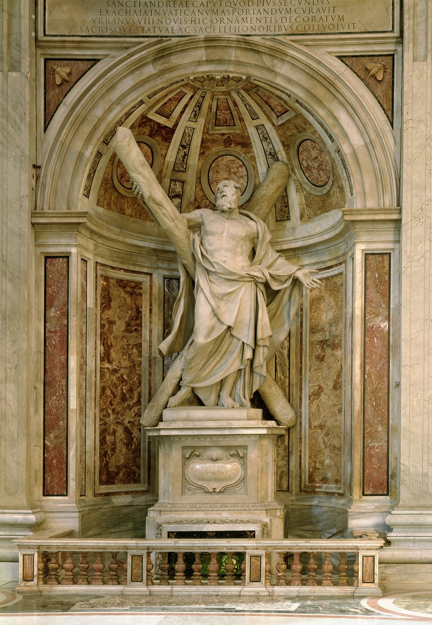 Szent András-szobor, a kupolát tartó négy pillér tövében, 1629-40 alkotó: Francois Duquesnoy