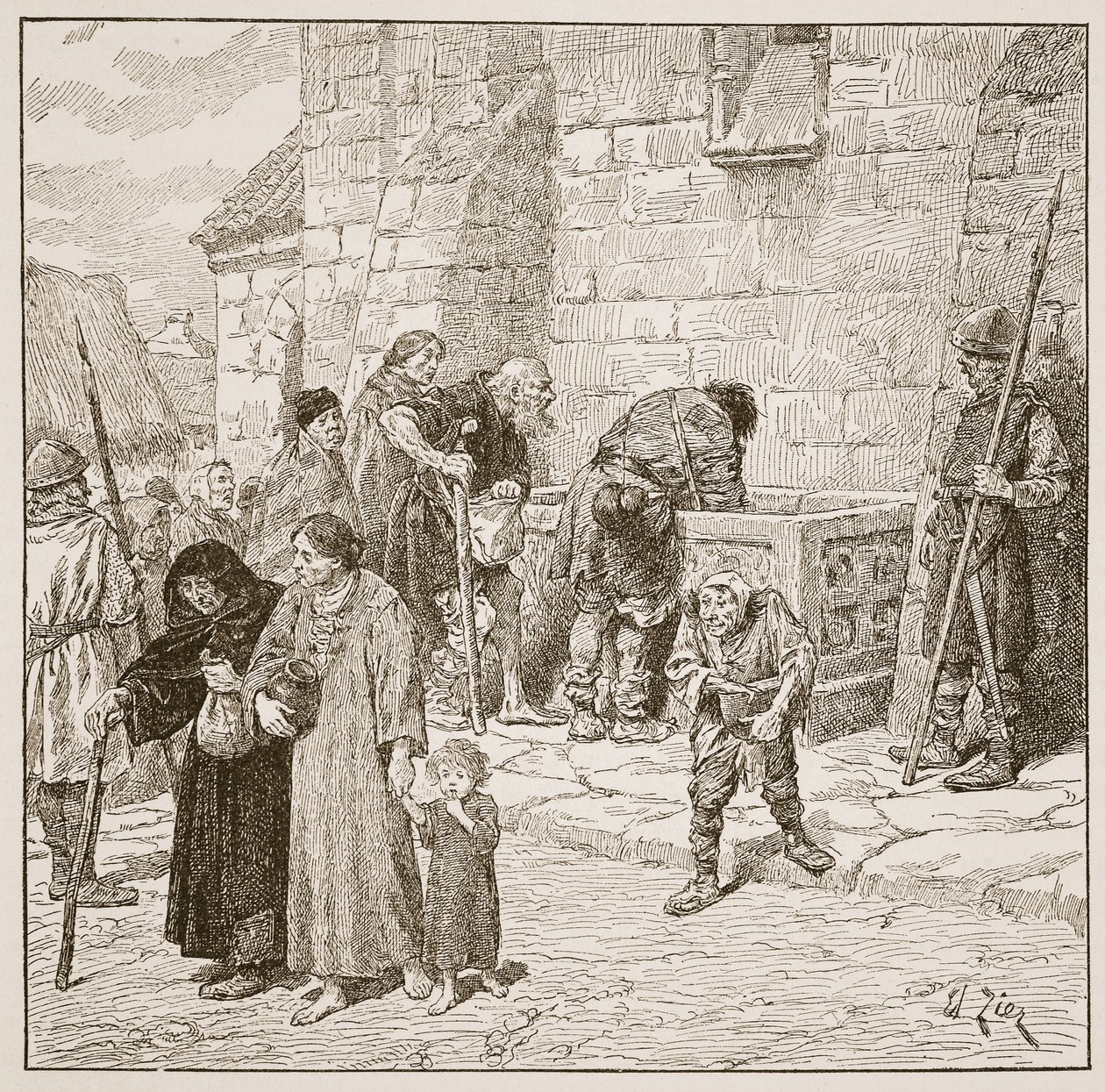 A kő kukoricaláda Fecamp-ban, illusztráció a „The Church of England: A History for the People” című könyvéből, H.D.M. Spence-Jones, kocsma. 1910 körül (szépia fotó) alkotó: Francois Edouard Zier