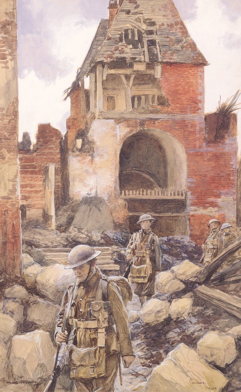 Brit katonák Peronne romjaiban, 1917 alkotó: Francois Flameng