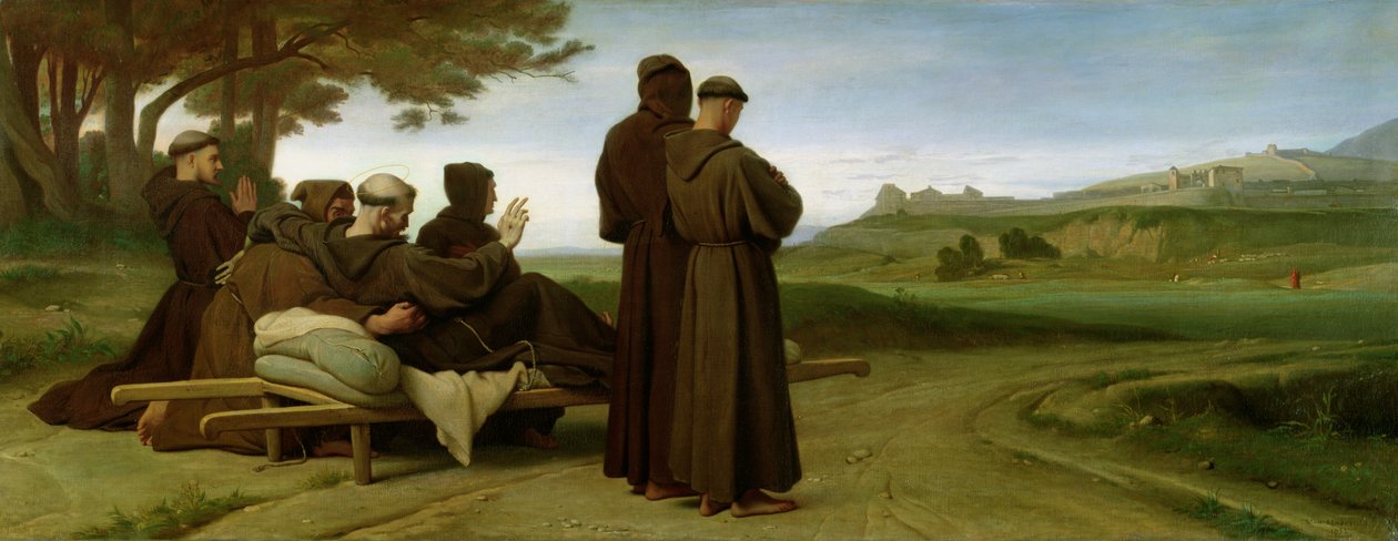 Assisi Szent Ferenc, miközben végső nyughelyére, Saint-Marie-des-Anges-ba viszik, megáldja Assisi városát 1226-ban, 1853-ban alkotó: Francois Leon Benouville