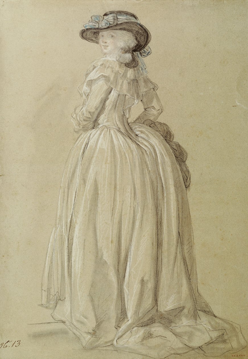 Álló fiatal nő (pasztell, papíron) alkotó: Francois Louis Joseph Watteau