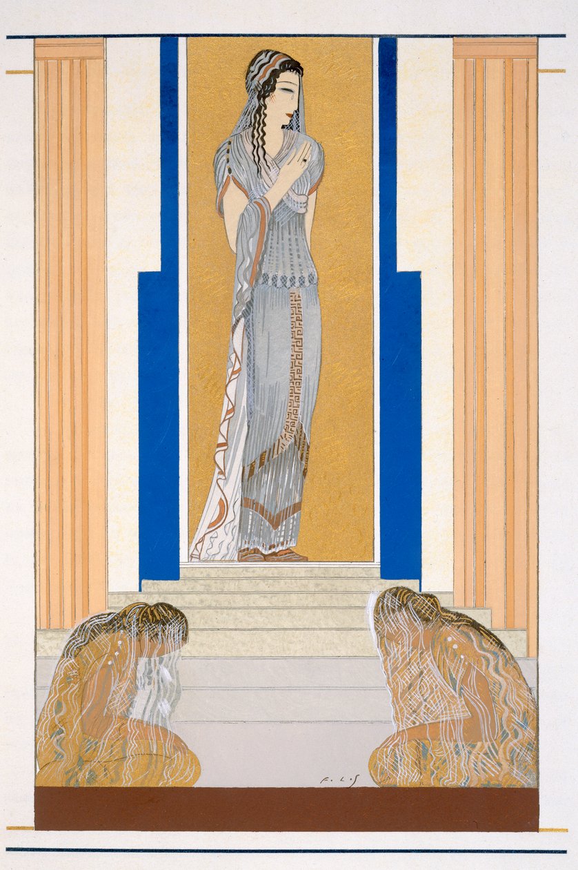 Síró Penelope és kísérői, illusztráció az „Odüssee”-ből, Homer, Victor Berard fordítása, 1929-33 alkotó: Francois Louis Schmied