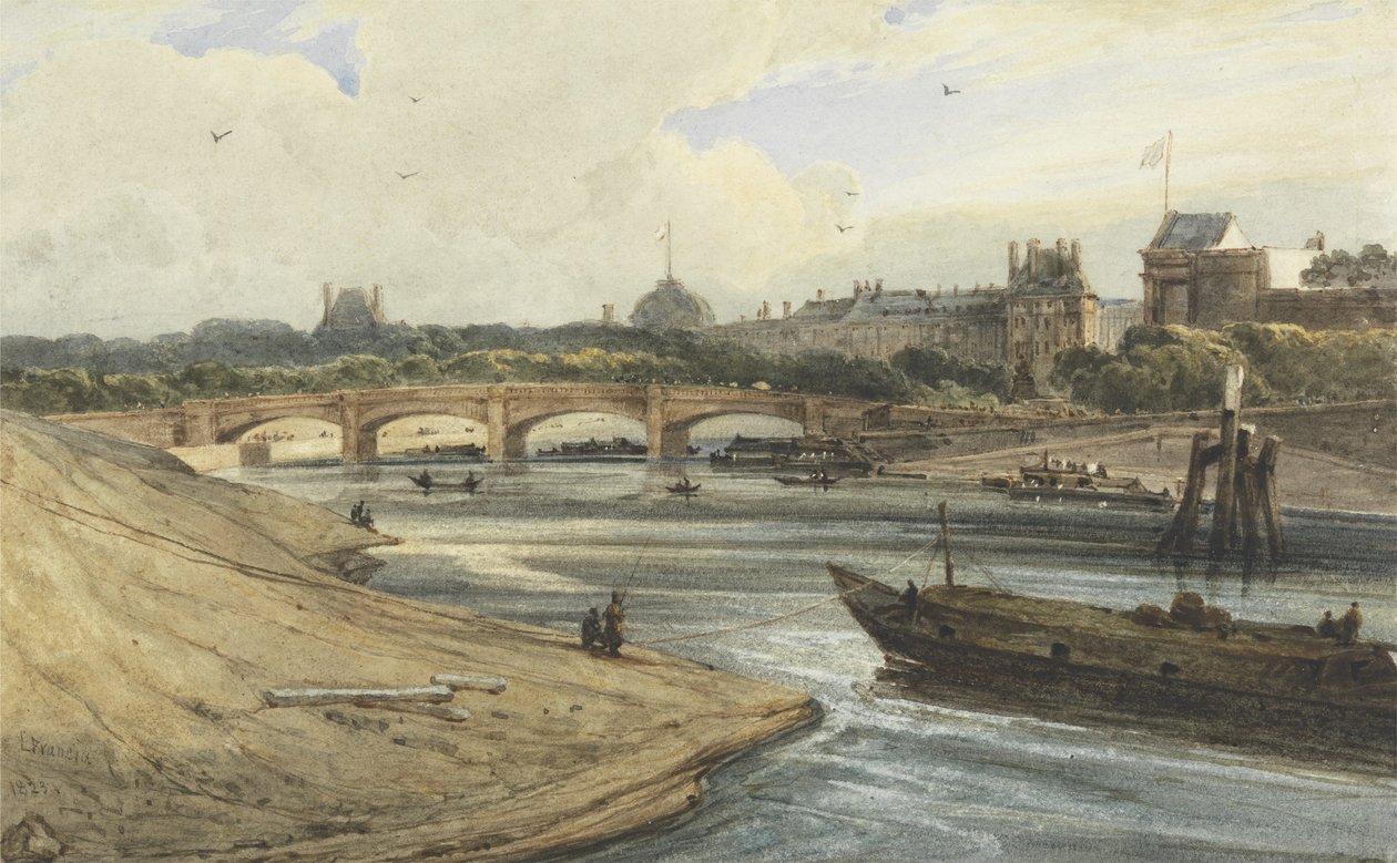 Pont de la Concorde és a Palais des Tuileries a Cours la Reine-ből, 1823 (vécé ceruza és testszín papíron) alkotó: Francois Louis Thomas Francia