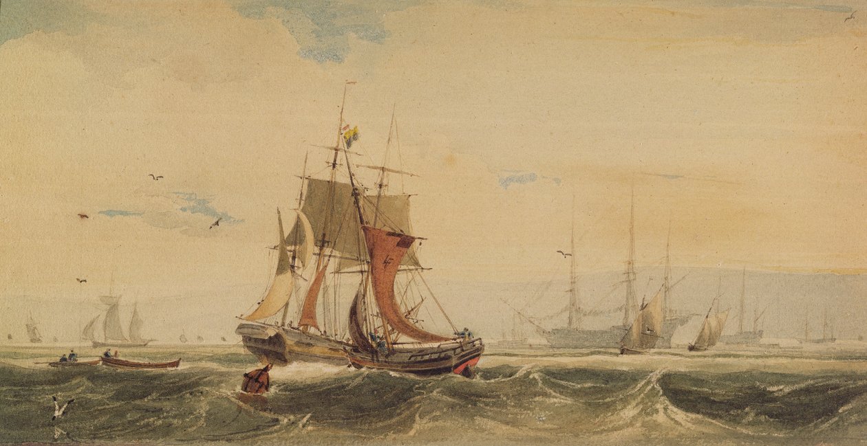 Szállítás a Medway-n, Kentben alkotó: Francois Louis Thomas Francia