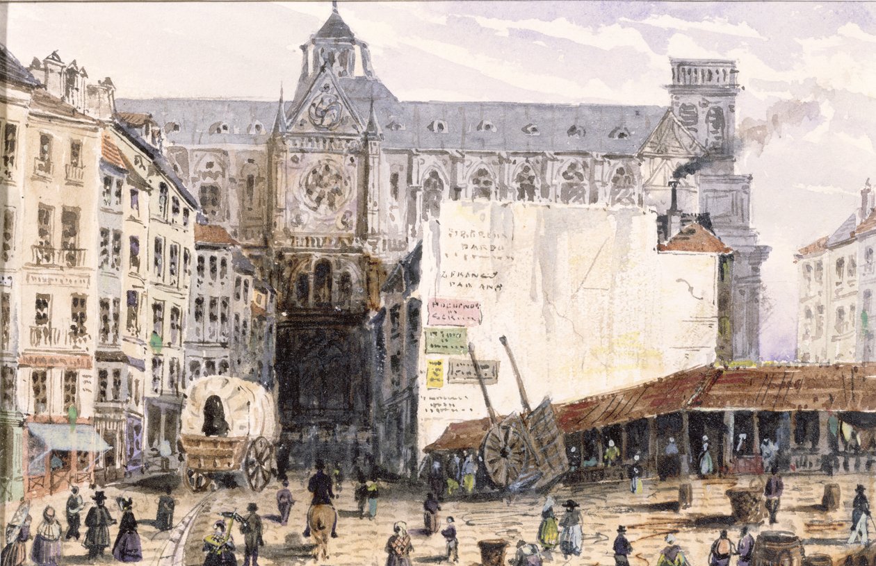 St. Eustache látképe a Rue Montmartre felől, 1830 alkotó: Francois Louis Thomas Francia